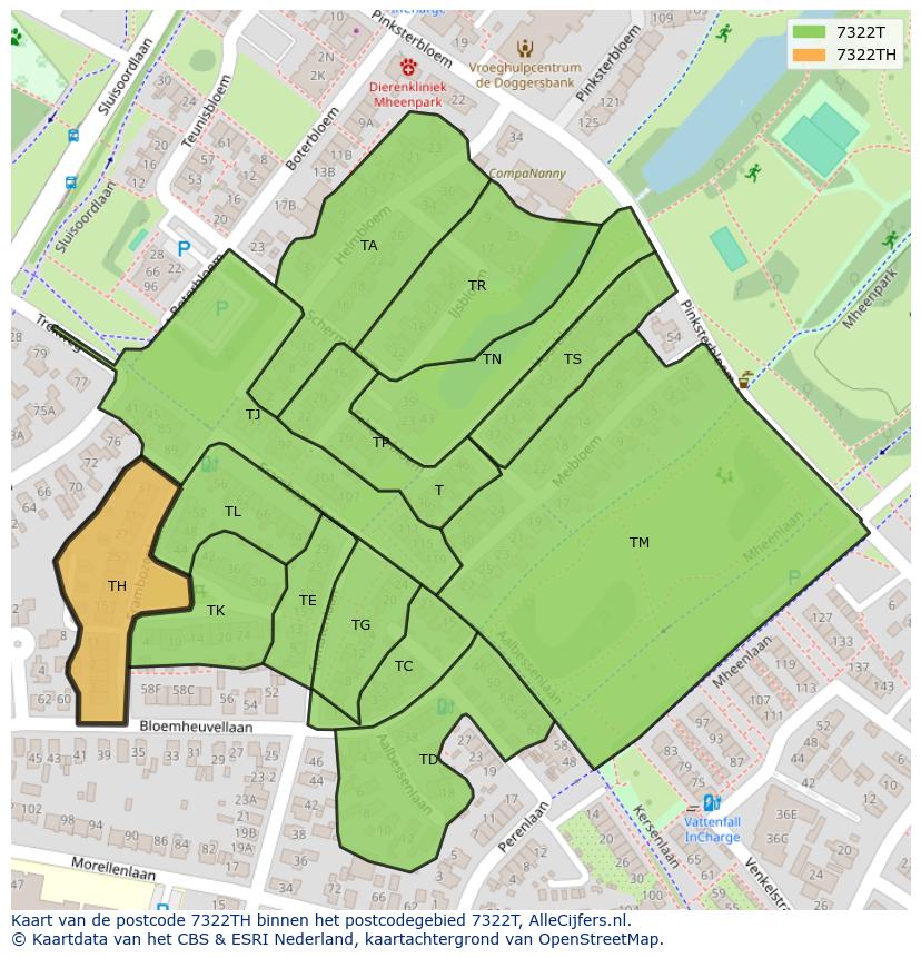 Afbeelding van het postcodegebied 7322 TH op de kaart.