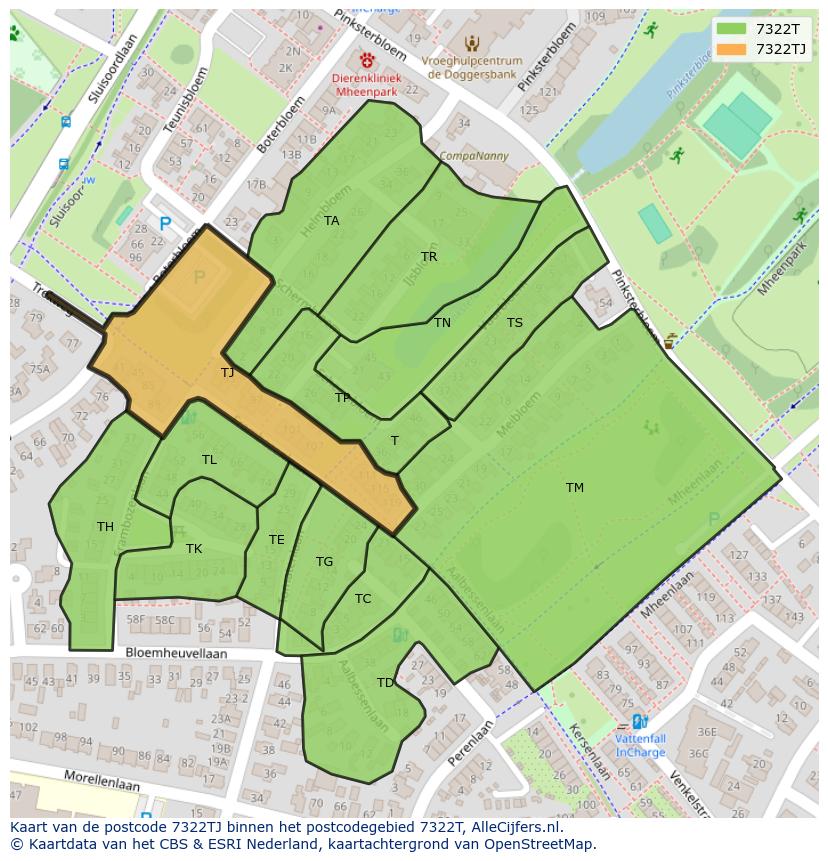 Afbeelding van het postcodegebied 7322 TJ op de kaart.