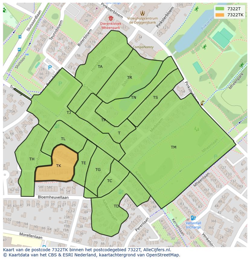 Afbeelding van het postcodegebied 7322 TK op de kaart.
