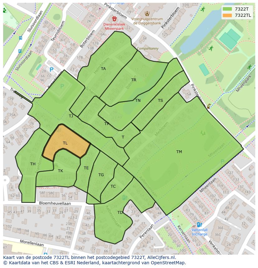 Afbeelding van het postcodegebied 7322 TL op de kaart.