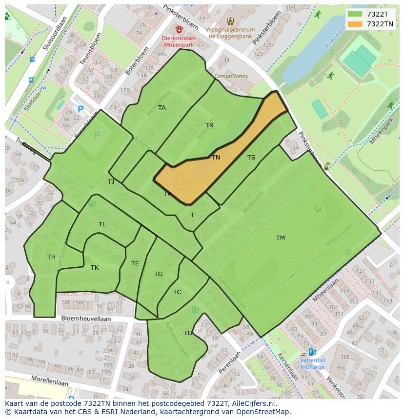 Afbeelding van het postcodegebied 7322 TN op de kaart.