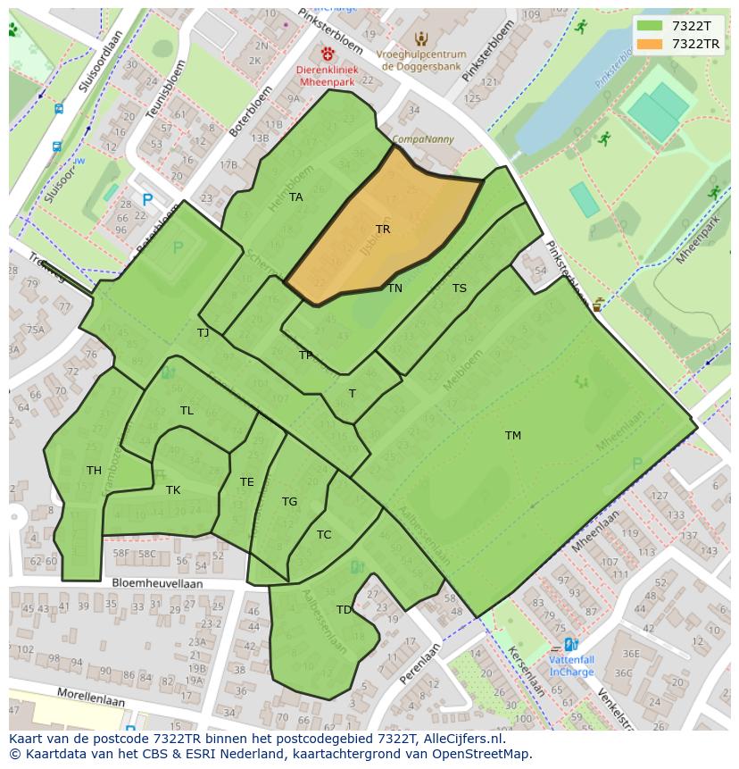 Afbeelding van het postcodegebied 7322 TR op de kaart.