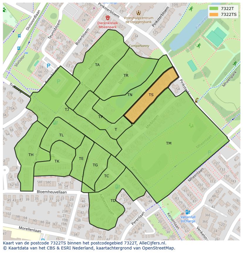 Afbeelding van het postcodegebied 7322 TS op de kaart.