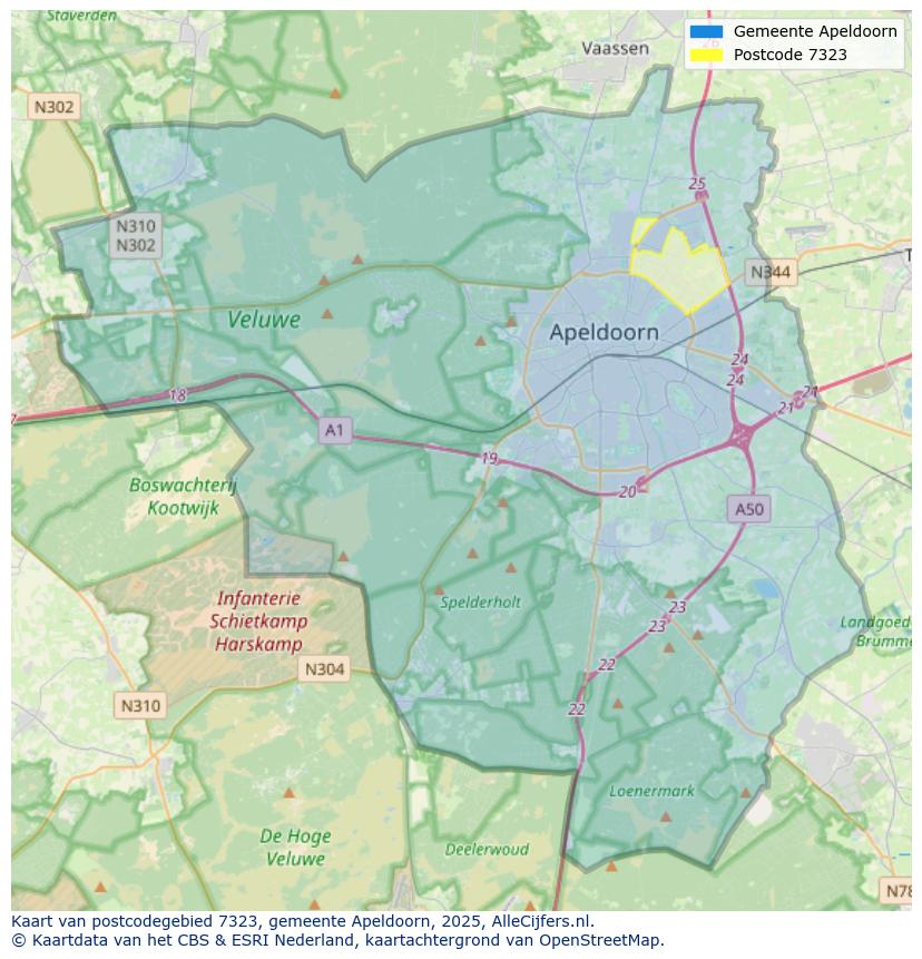 Afbeelding van het postcodegebied 7323 op de kaart.