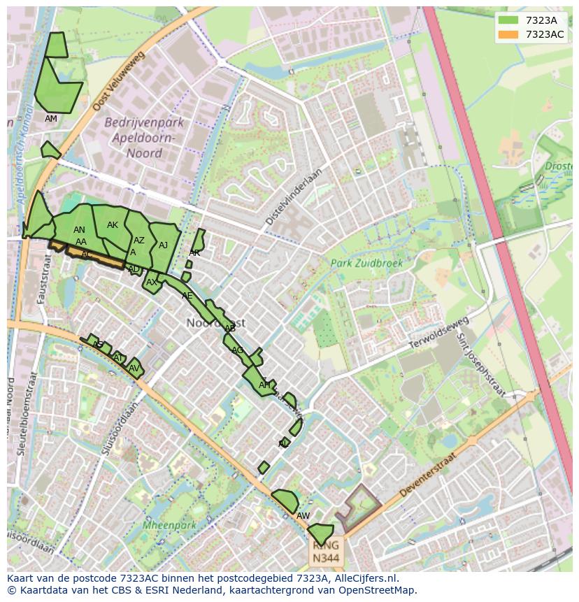 Afbeelding van het postcodegebied 7323 AC op de kaart.