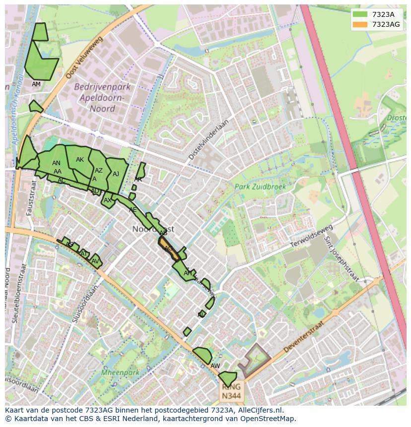 Afbeelding van het postcodegebied 7323 AG op de kaart.