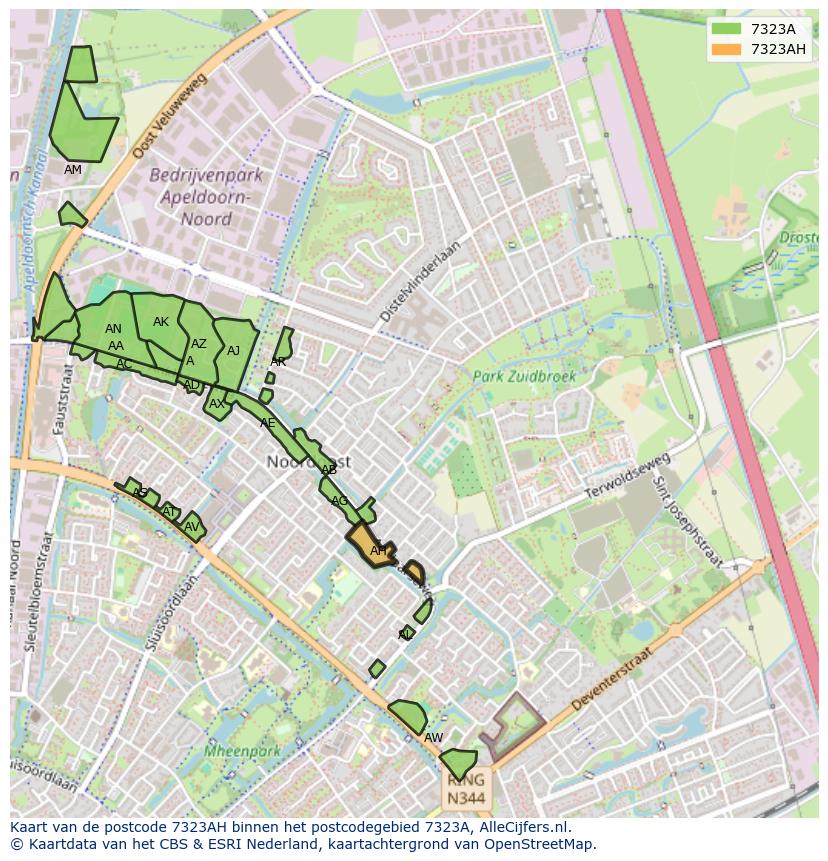 Afbeelding van het postcodegebied 7323 AH op de kaart.