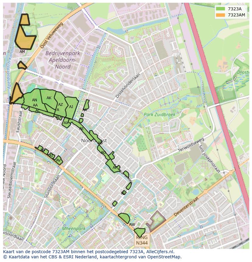 Afbeelding van het postcodegebied 7323 AM op de kaart.