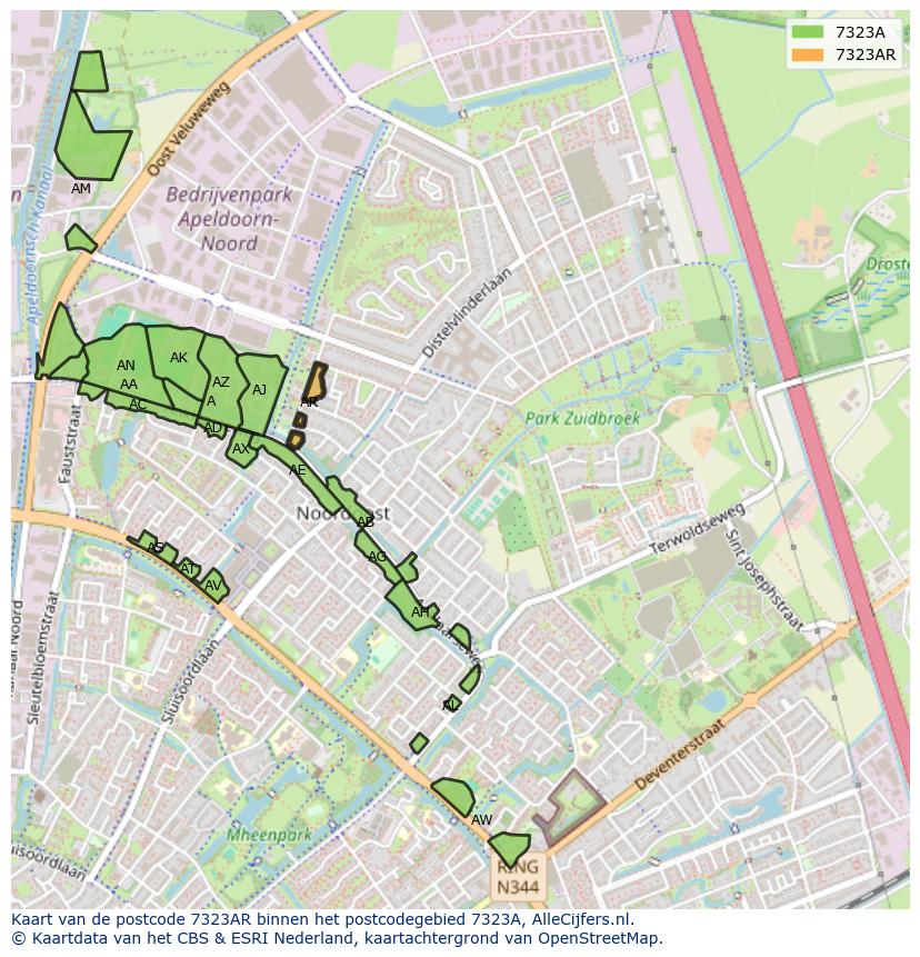 Afbeelding van het postcodegebied 7323 AR op de kaart.