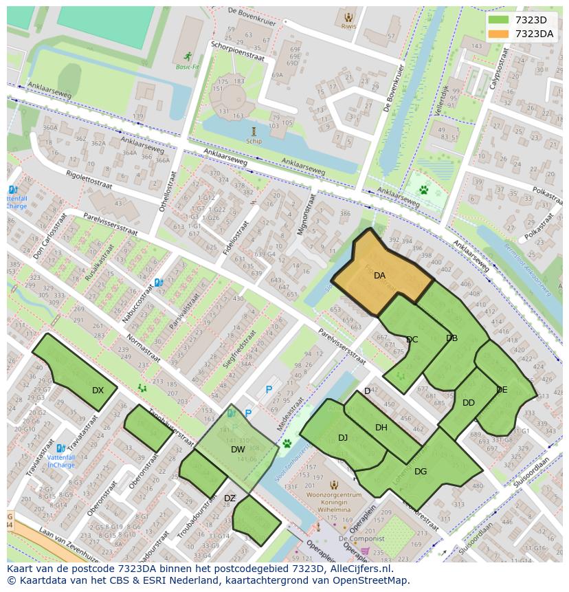 Afbeelding van het postcodegebied 7323 DA op de kaart.
