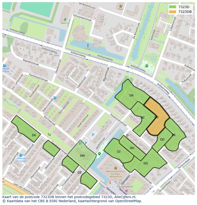 Afbeelding van het postcodegebied 7323 DB op de kaart.