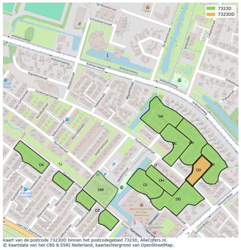 Afbeelding van het postcodegebied 7323 DD op de kaart.