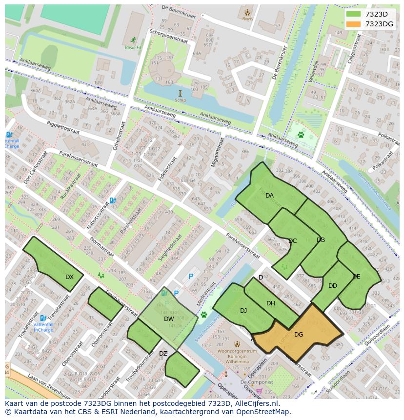 Afbeelding van het postcodegebied 7323 DG op de kaart.