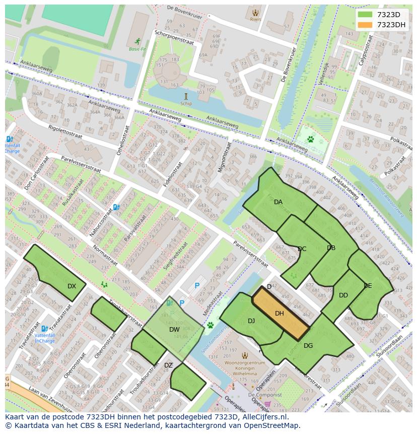 Afbeelding van het postcodegebied 7323 DH op de kaart.