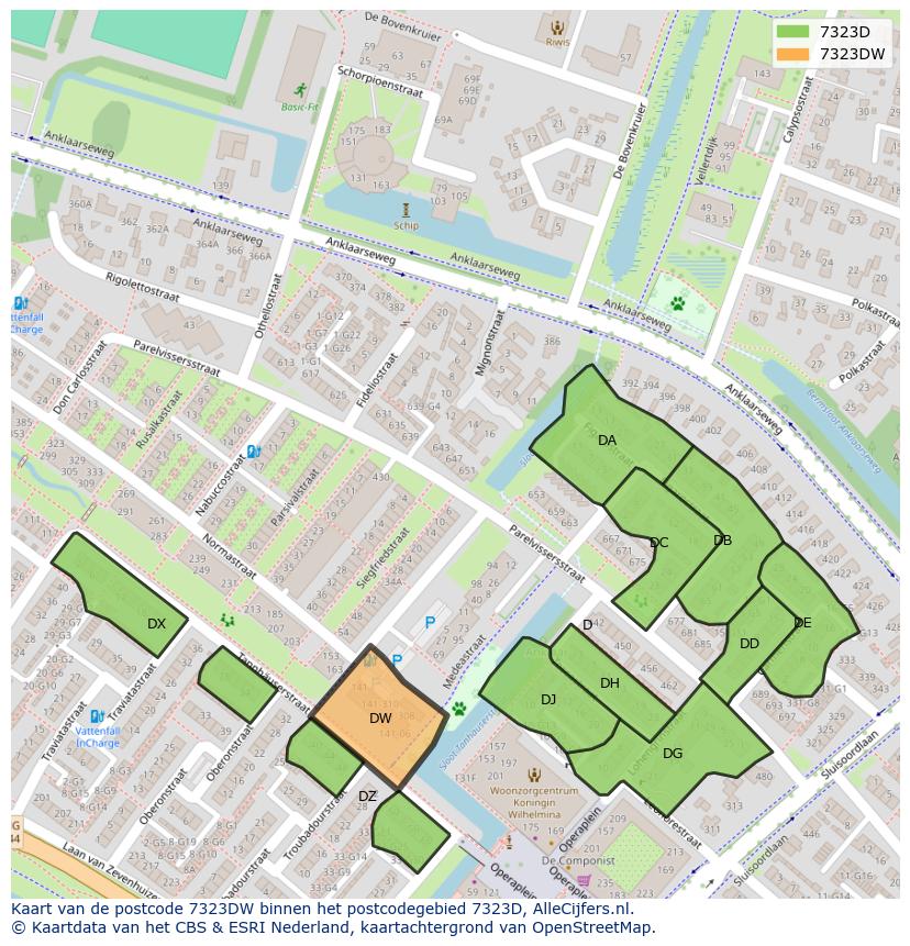 Afbeelding van het postcodegebied 7323 DW op de kaart.