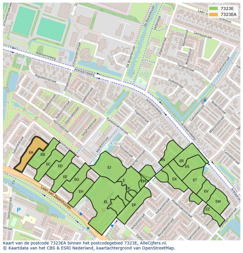 Afbeelding van het postcodegebied 7323 EA op de kaart.