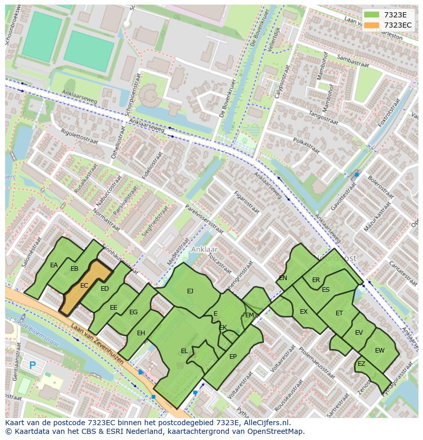 Afbeelding van het postcodegebied 7323 EC op de kaart.