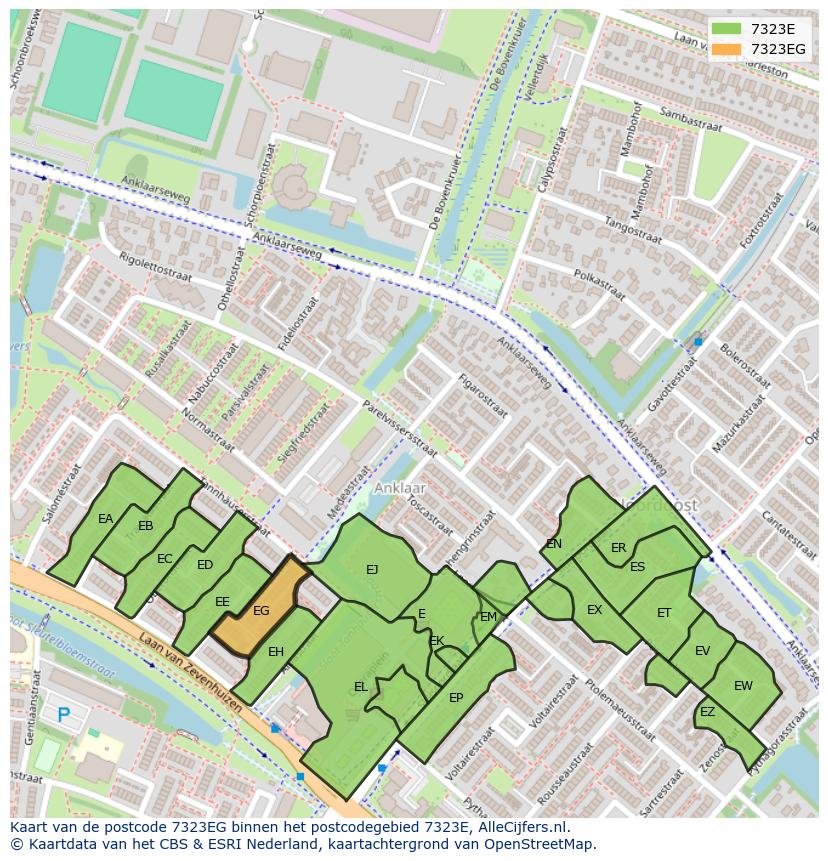 Afbeelding van het postcodegebied 7323 EG op de kaart.