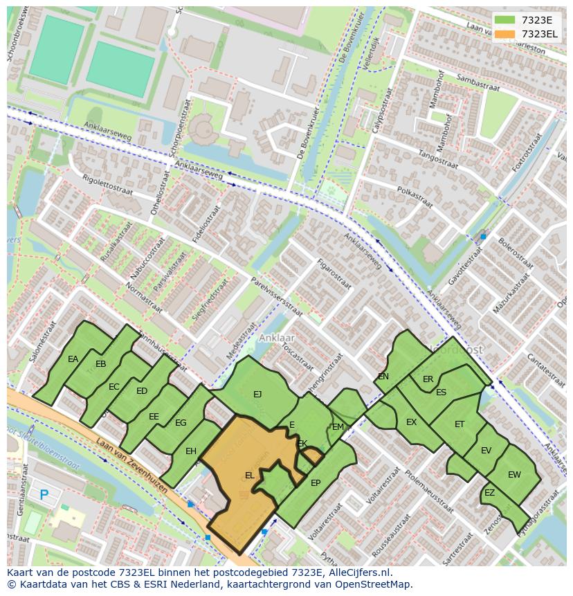 Afbeelding van het postcodegebied 7323 EL op de kaart.