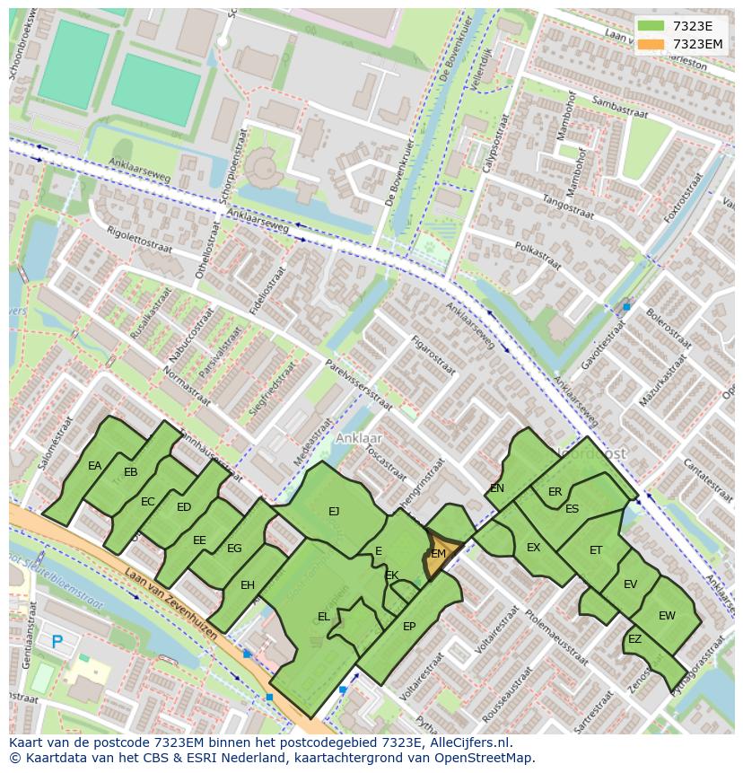 Afbeelding van het postcodegebied 7323 EM op de kaart.