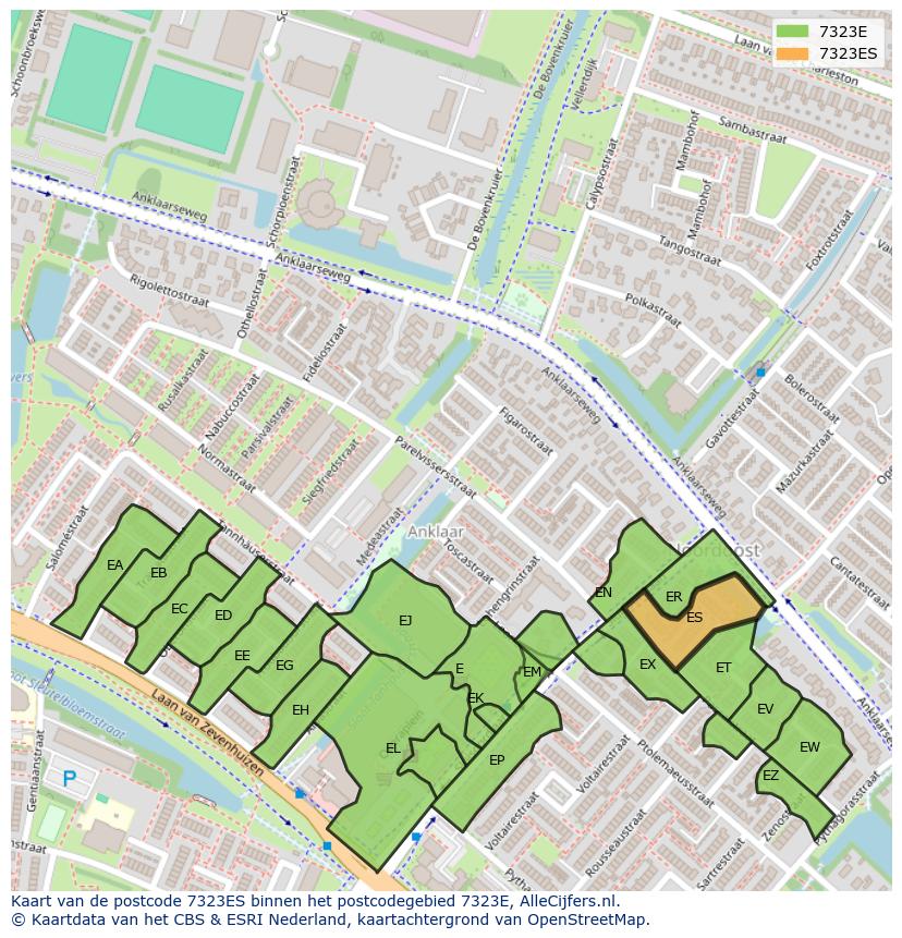 Afbeelding van het postcodegebied 7323 ES op de kaart.