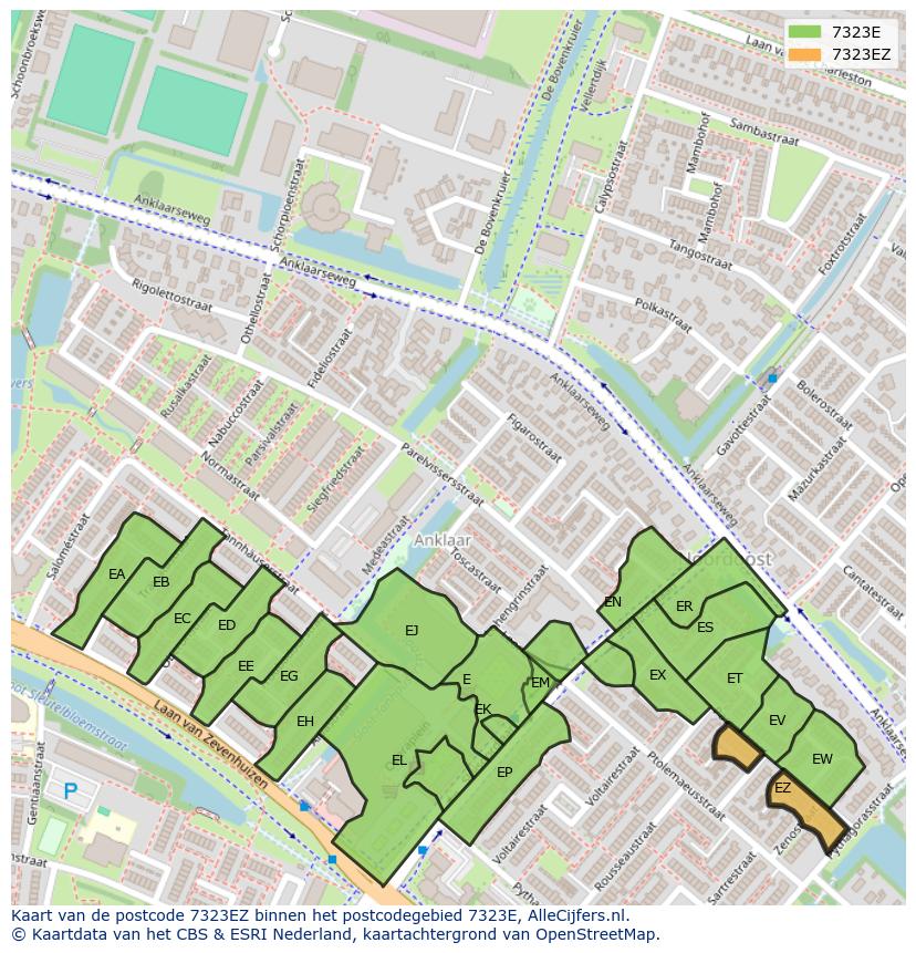 Afbeelding van het postcodegebied 7323 EZ op de kaart.
