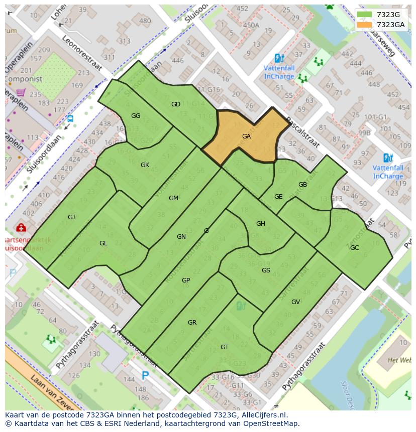 Afbeelding van het postcodegebied 7323 GA op de kaart.