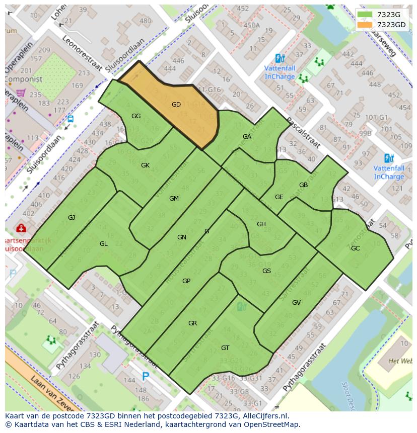Afbeelding van het postcodegebied 7323 GD op de kaart.