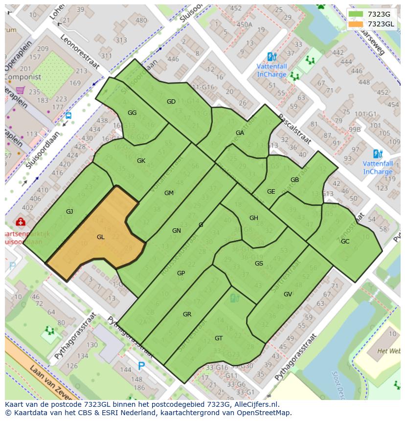 Afbeelding van het postcodegebied 7323 GL op de kaart.