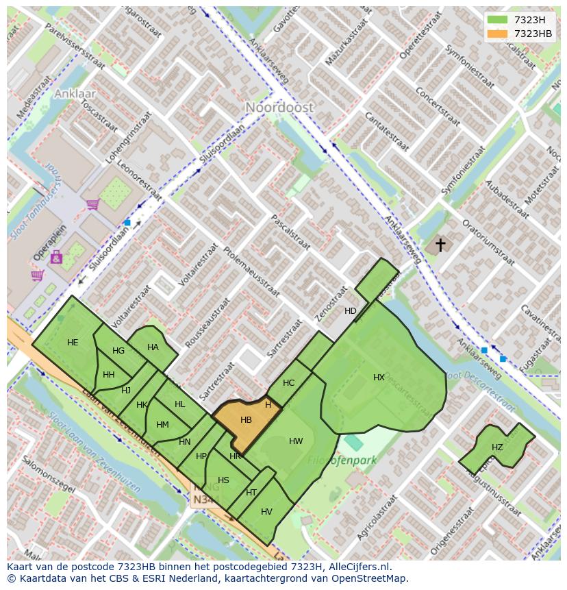 Afbeelding van het postcodegebied 7323 HB op de kaart.