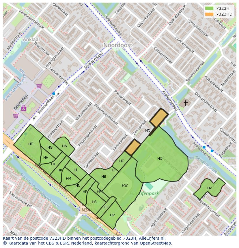 Afbeelding van het postcodegebied 7323 HD op de kaart.