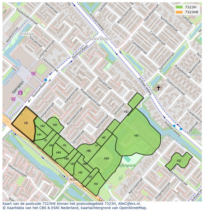 Afbeelding van het postcodegebied 7323 HE op de kaart.