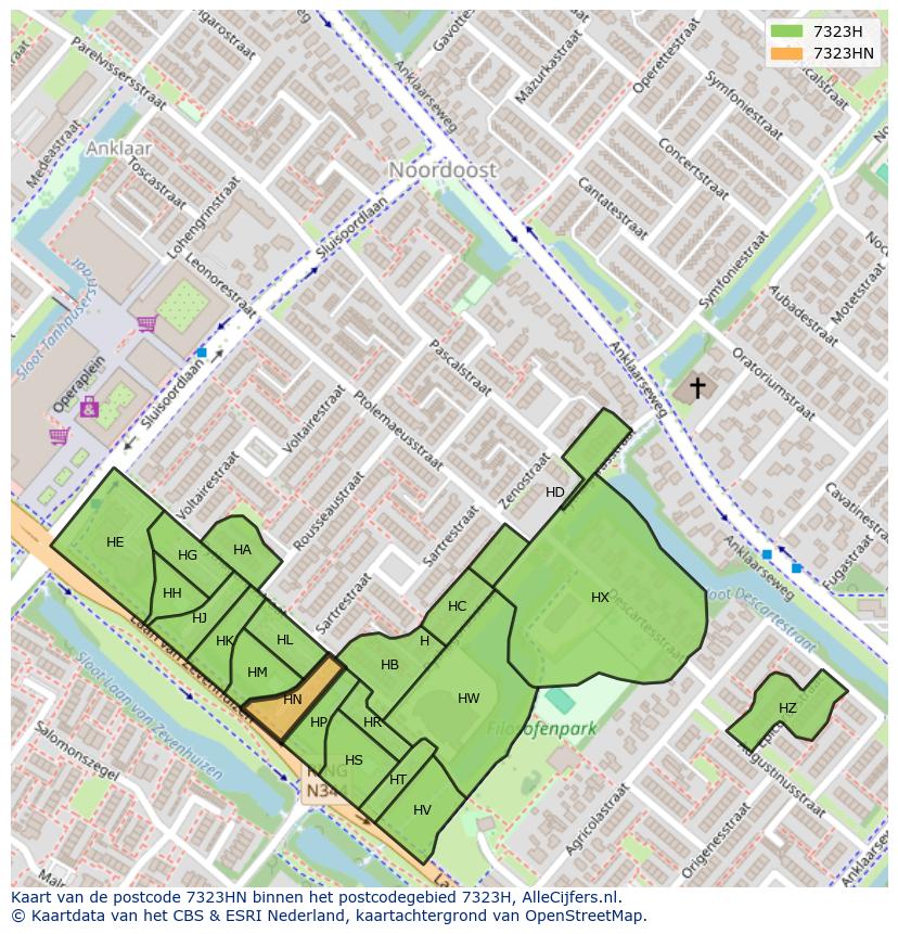 Afbeelding van het postcodegebied 7323 HN op de kaart.