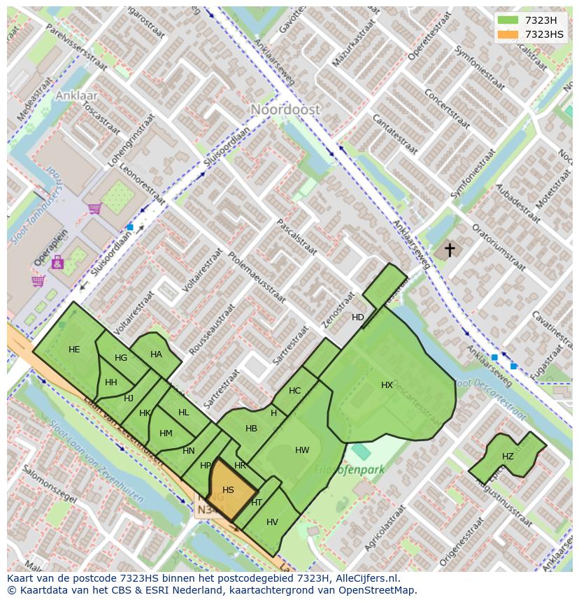 Afbeelding van het postcodegebied 7323 HS op de kaart.