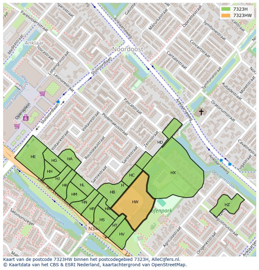 Afbeelding van het postcodegebied 7323 HW op de kaart.
