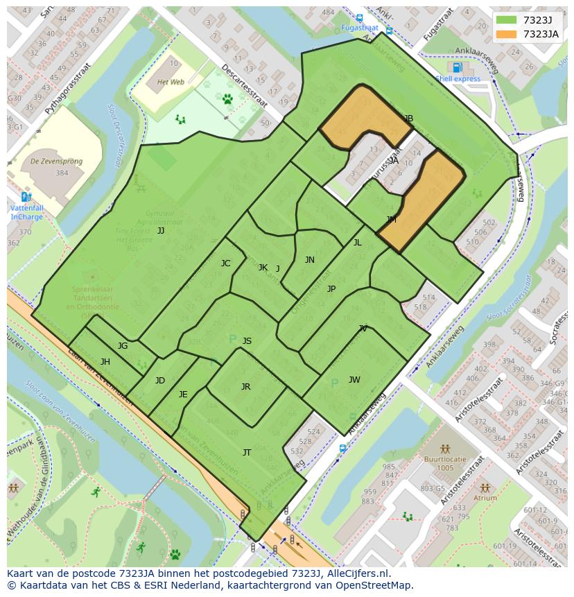 Afbeelding van het postcodegebied 7323 JA op de kaart.