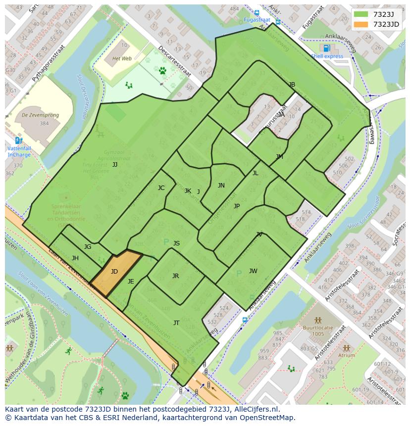 Afbeelding van het postcodegebied 7323 JD op de kaart.
