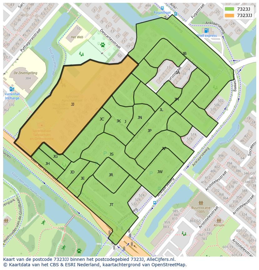 Afbeelding van het postcodegebied 7323 JJ op de kaart.