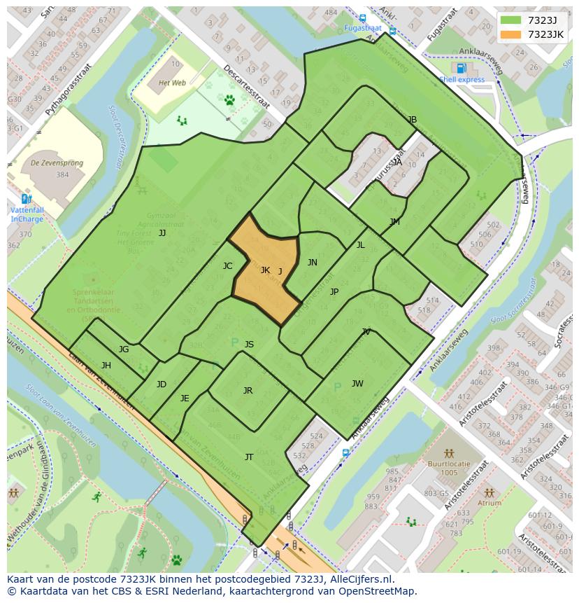 Afbeelding van het postcodegebied 7323 JK op de kaart.
