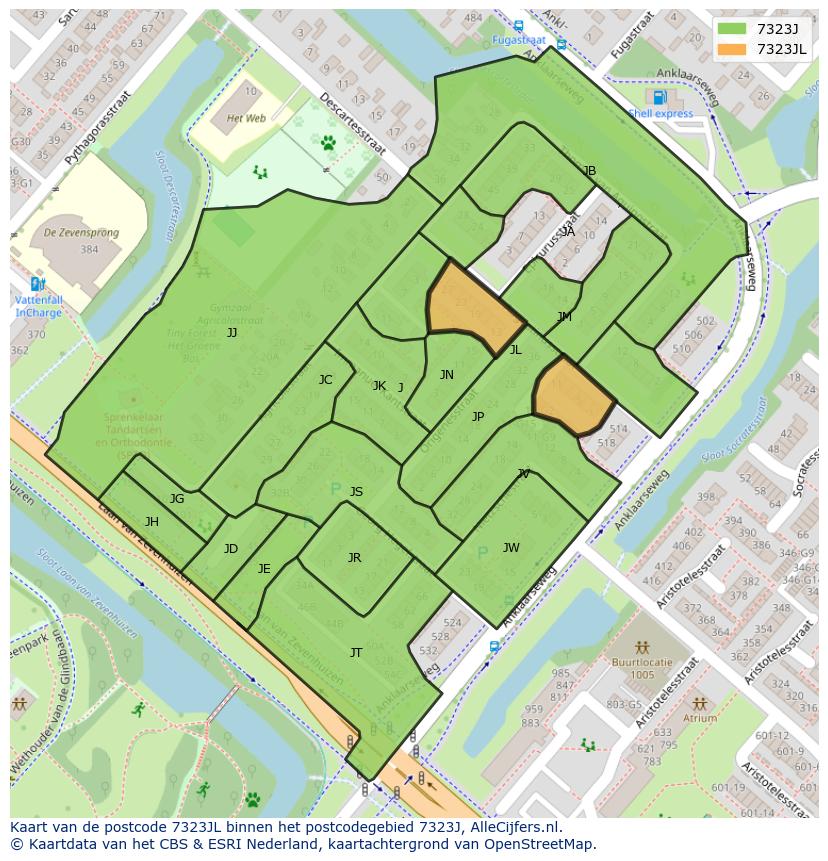 Afbeelding van het postcodegebied 7323 JL op de kaart.