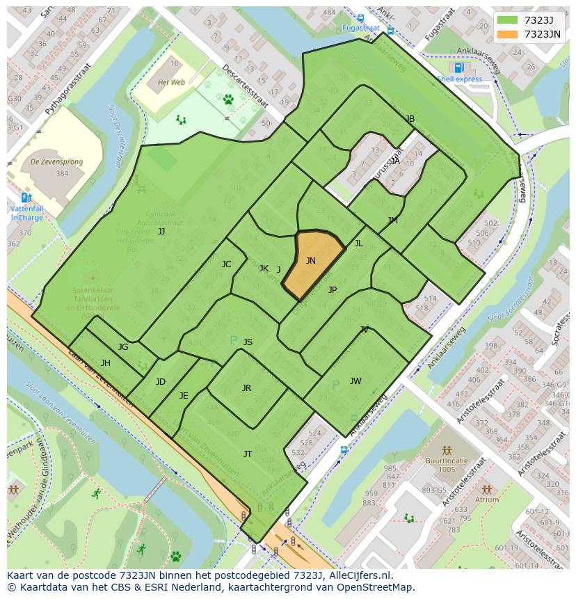 Afbeelding van het postcodegebied 7323 JN op de kaart.