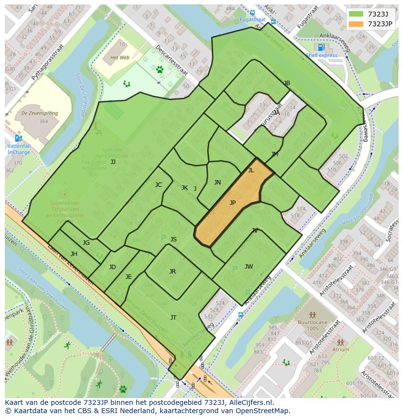 Afbeelding van het postcodegebied 7323 JP op de kaart.