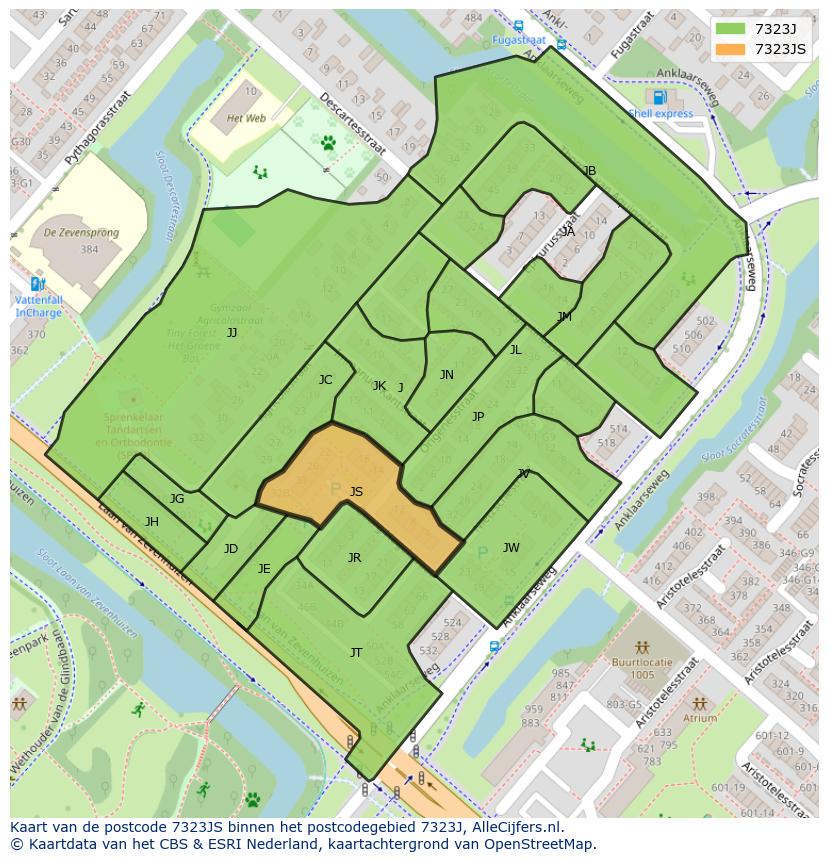 Afbeelding van het postcodegebied 7323 JS op de kaart.