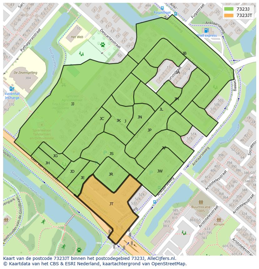 Afbeelding van het postcodegebied 7323 JT op de kaart.