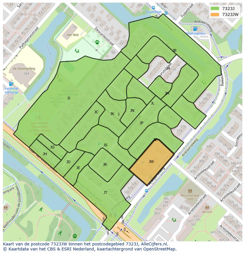 Afbeelding van het postcodegebied 7323 JW op de kaart.