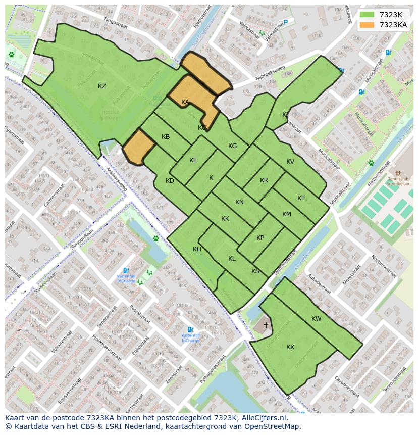 Afbeelding van het postcodegebied 7323 KA op de kaart.