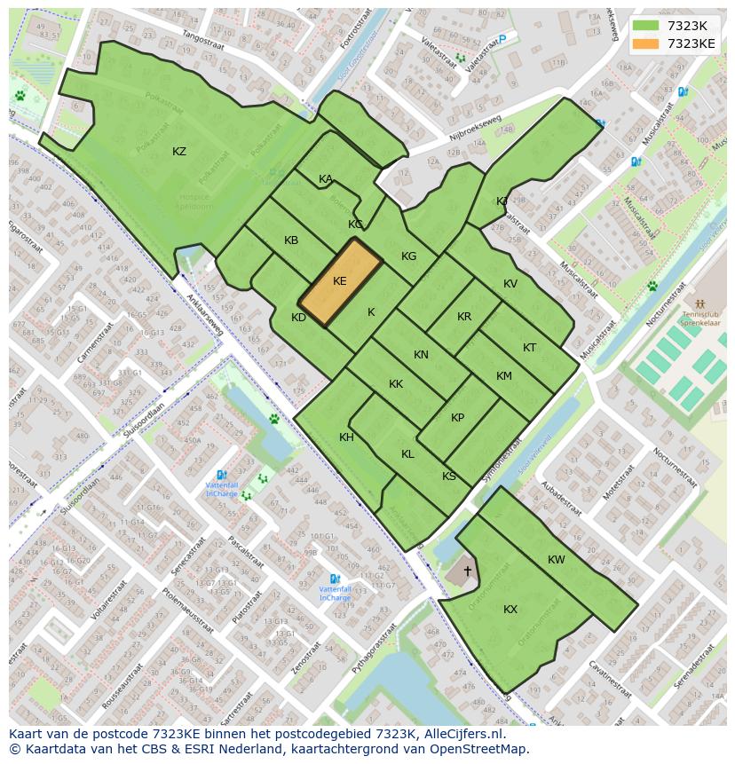 Afbeelding van het postcodegebied 7323 KE op de kaart.