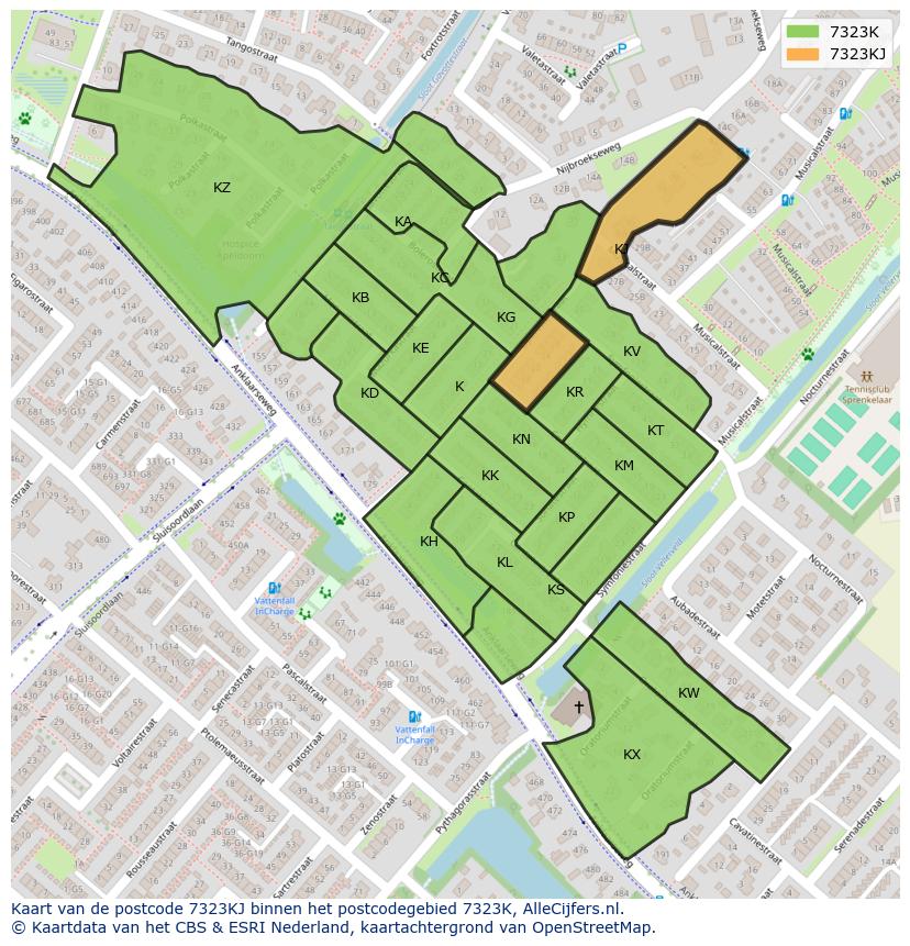 Afbeelding van het postcodegebied 7323 KJ op de kaart.