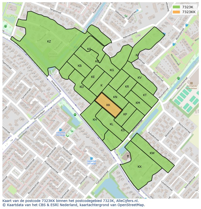 Afbeelding van het postcodegebied 7323 KK op de kaart.