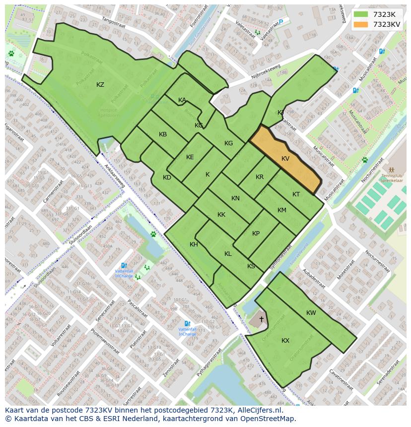 Afbeelding van het postcodegebied 7323 KV op de kaart.